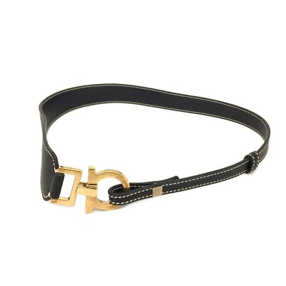 Salvatore Ferragamo Gancini Black Leather 75cm Mens Belt /6R1652